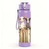 1PC Wooden Fence Floral Bouquet Print 750ml Color Plastic Sports Water Bottle Leakproof Flip Straw Lid Suitable for Sports Office Home Use