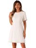 Allegra K Tweed Jackie Dress, Round Neck, Short Sleeves, Elegant, Casual, A-Line, Midi Dress for Work, Women's, White, Size M