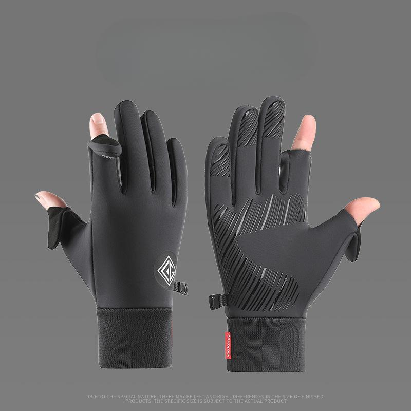 

New Winter Plush Warm Gloves Windproof and Anti Slip Touch Screen Thickened for Men and Women Outdoor Cycling Two Finger Gloves L