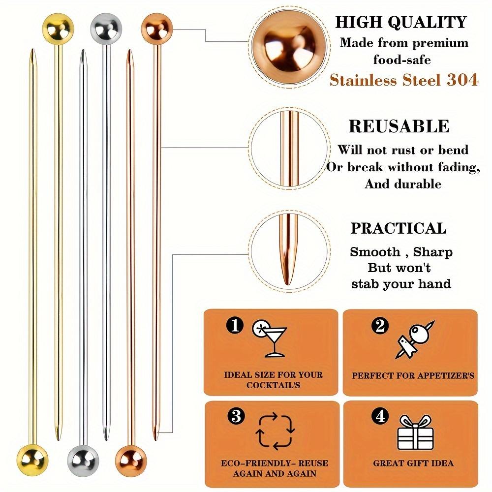 12pcs/set 8-inch Cocktail Label Reusable Stainless Steel Cocktail Toothpick Set Gift Metal Kebab Appetizer Label