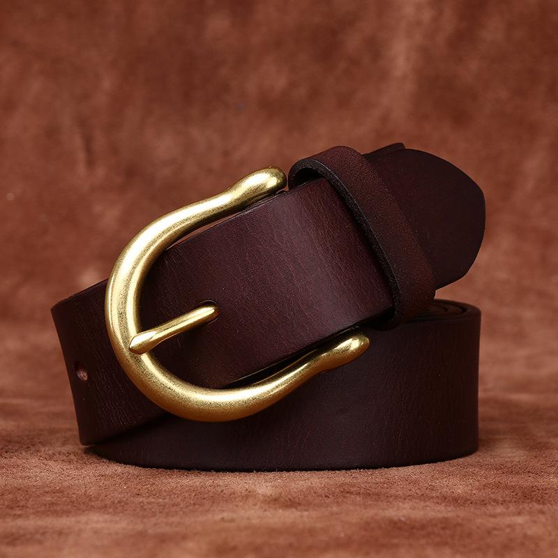 Belt Men's Retro Washed Frosted Distressed First Layer Cowhide Leather Brass Buckle Simple Casual Jeans Belt Men