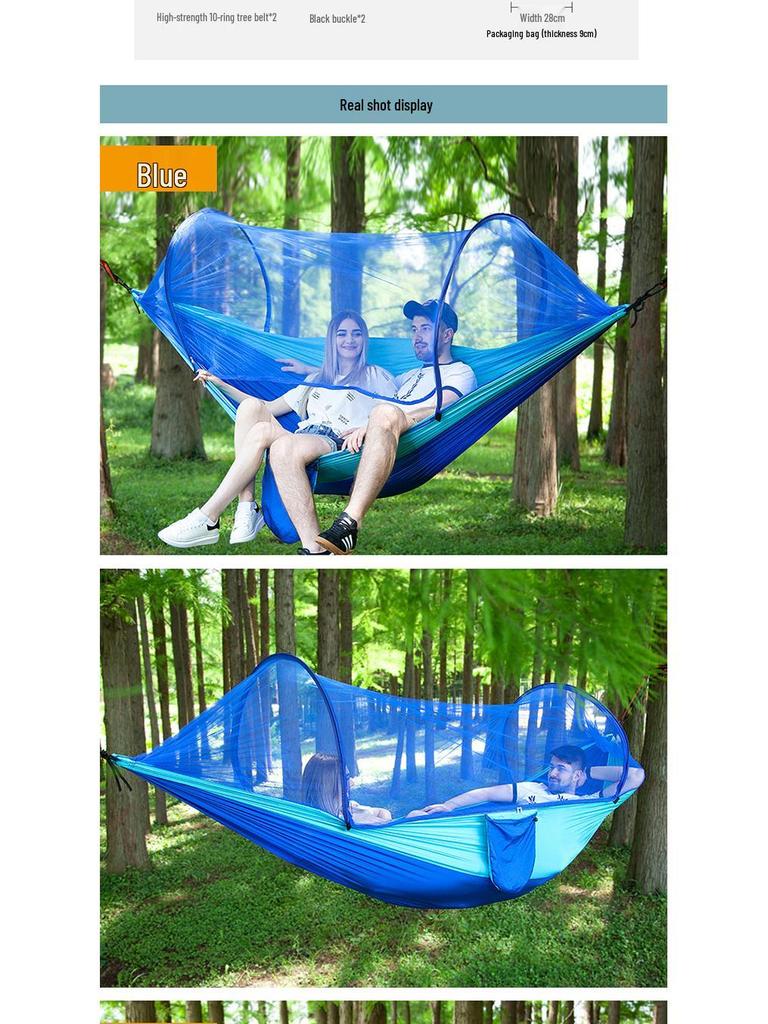 Quick-Open Mosquito-Proof Outdoor Hammock: Encrypted Mesh Parachute Nylon with Mosquito Net for Single/Double Camping