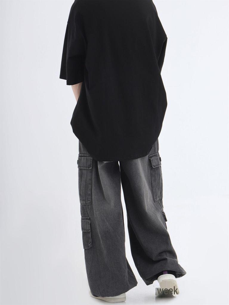 2024 Spring/Autumn 3D Pocket Wide-Leg Jeans - Hip-Hop Style for Men & Women