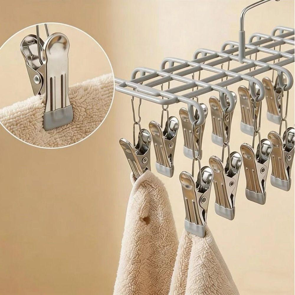 Heavy Duty Multi-Clip Drying Rack Stainless Steel Windproof Clothing Rack Laundry Hanger Outdoor