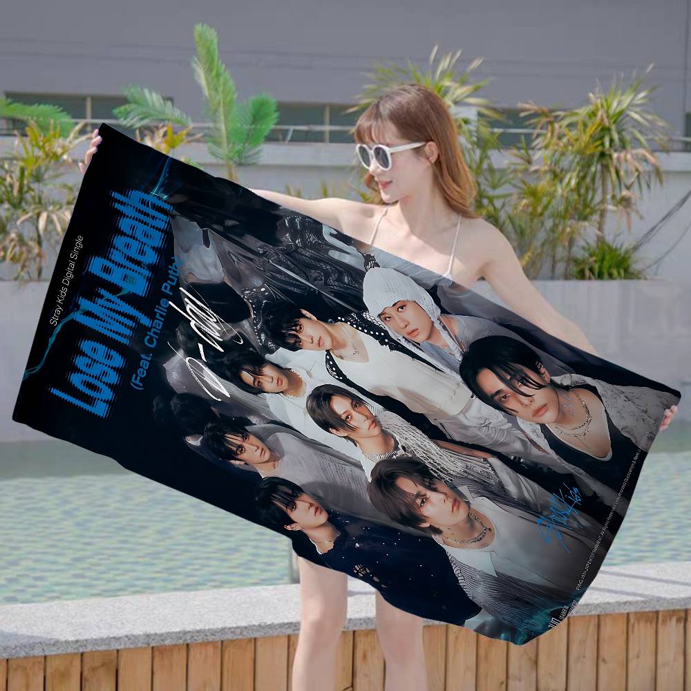 S-StrayS COOL K-Kids Kpop Microfiber Blanket Quick Drying Beach Towels Oversized Printing Super Absorbent Pool Towel Blanket