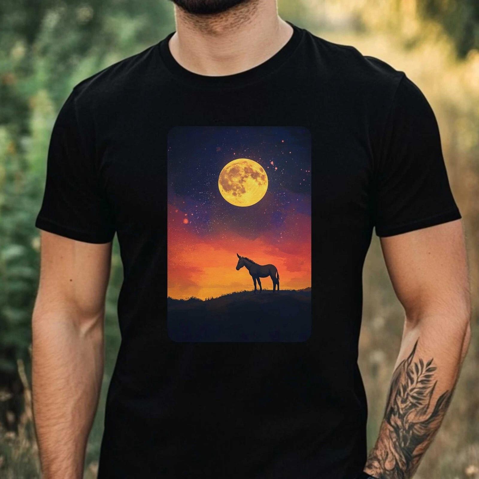 T-Shirt Herren Esel an Vollmond Motiv Baumwolle Größe XS bis 5XL L