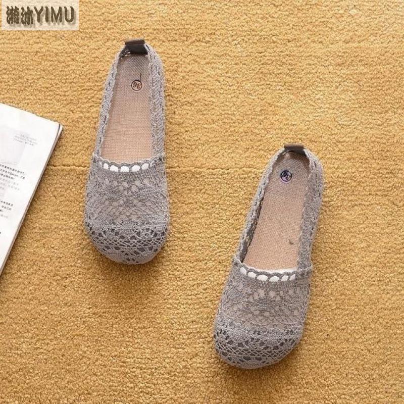 Old Beijing cloth shoes women's summer mesh fisherman shoes 2025 new breathable hollow flat bottom soft sole pregnant women Doudou shoes
