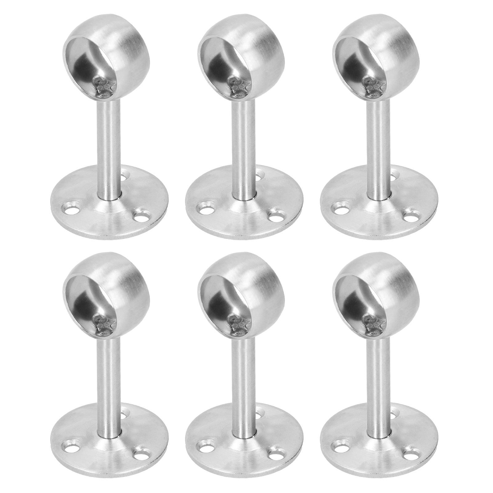 

6Pcs Flanged Socket Stainless Steel Curtain Rod Brackets Wardrobe Pole Holder Hardware Fitting(22 AllPass )