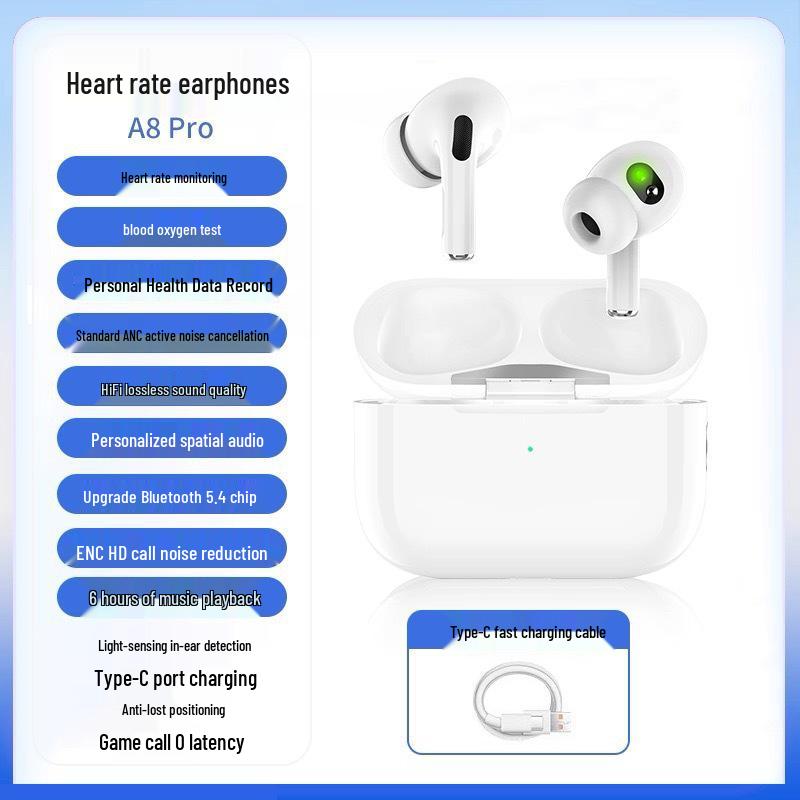 Multifunctional Bluetooth Earbuds with ANC, Heart Rate Monitor, and High-Quality Sound