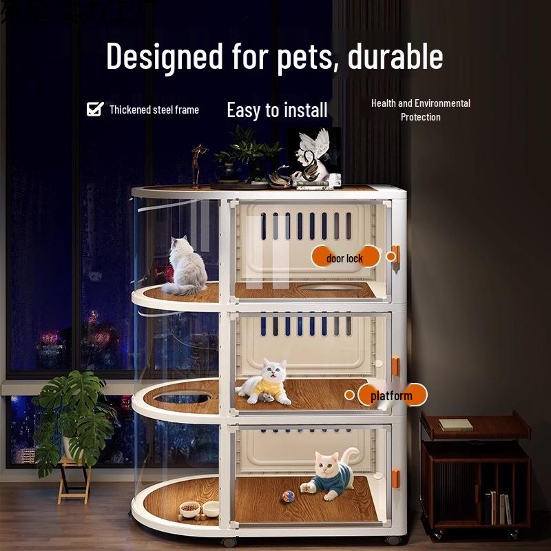 Spacious All-Season Cat Villa: Indoor Cabinet, Bed, Toilet, and Cage