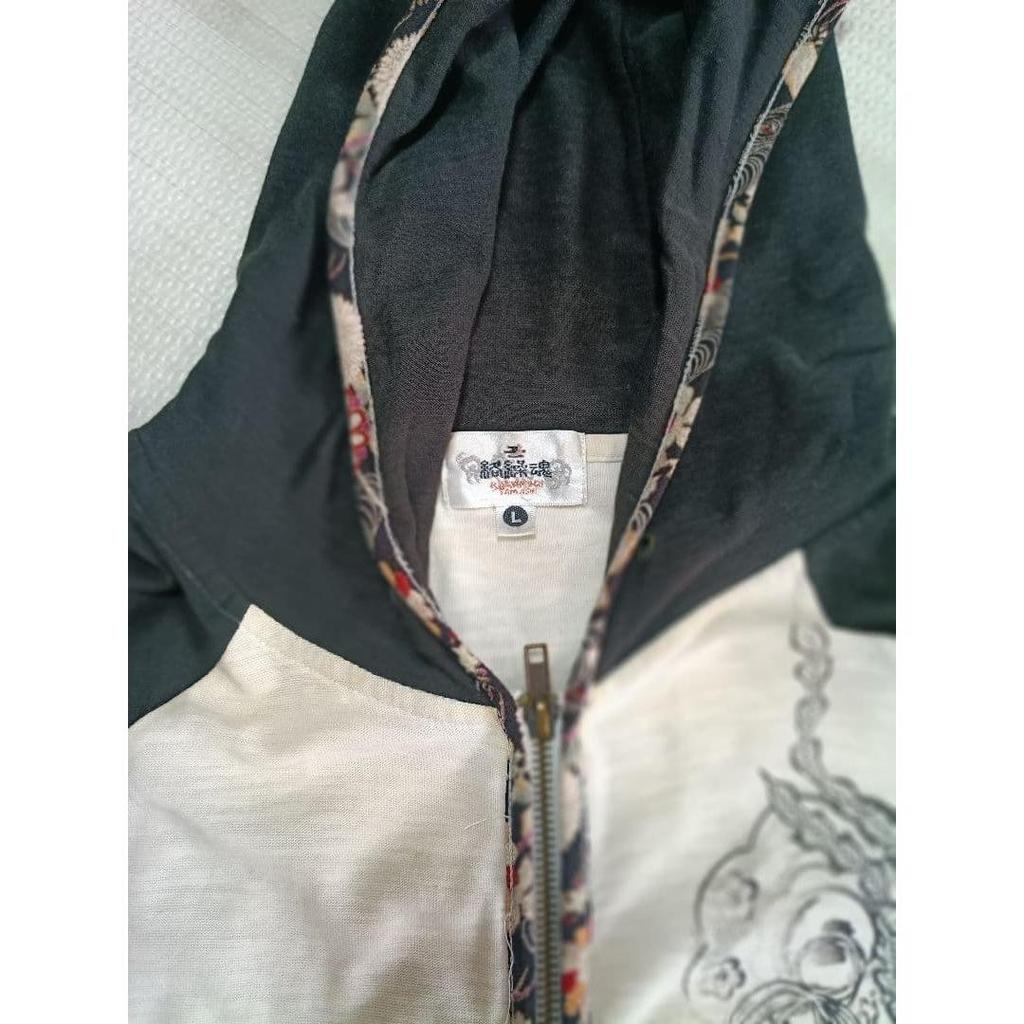 Used Karakuri Tamashii Japanese Pattern Phoenix Embroidery Zip-up Hoodie Black L