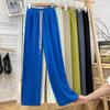 Embroidery Top Sleeved Wrinkle Short Straight Wide Leg Long Pants Set Woman Causal 2 Pieces Pajamas Home Wear Loungewear
