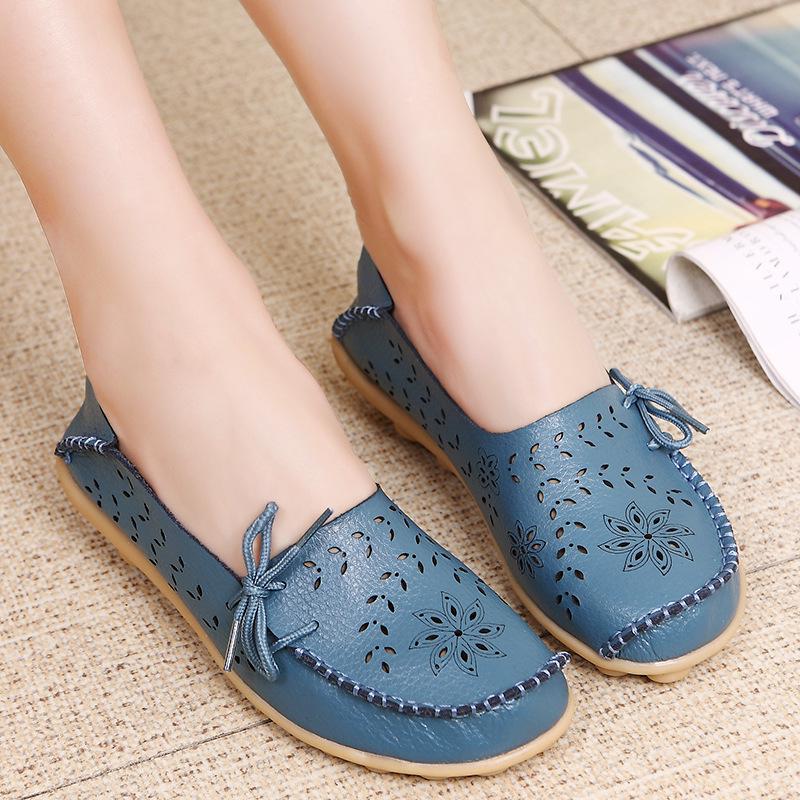 2025 Large Size Cave Shoes Low Top Flat Bottom Mom Shoes Comfortable Nurse Shoes Mom Shoes Cowhide Women's Shoes