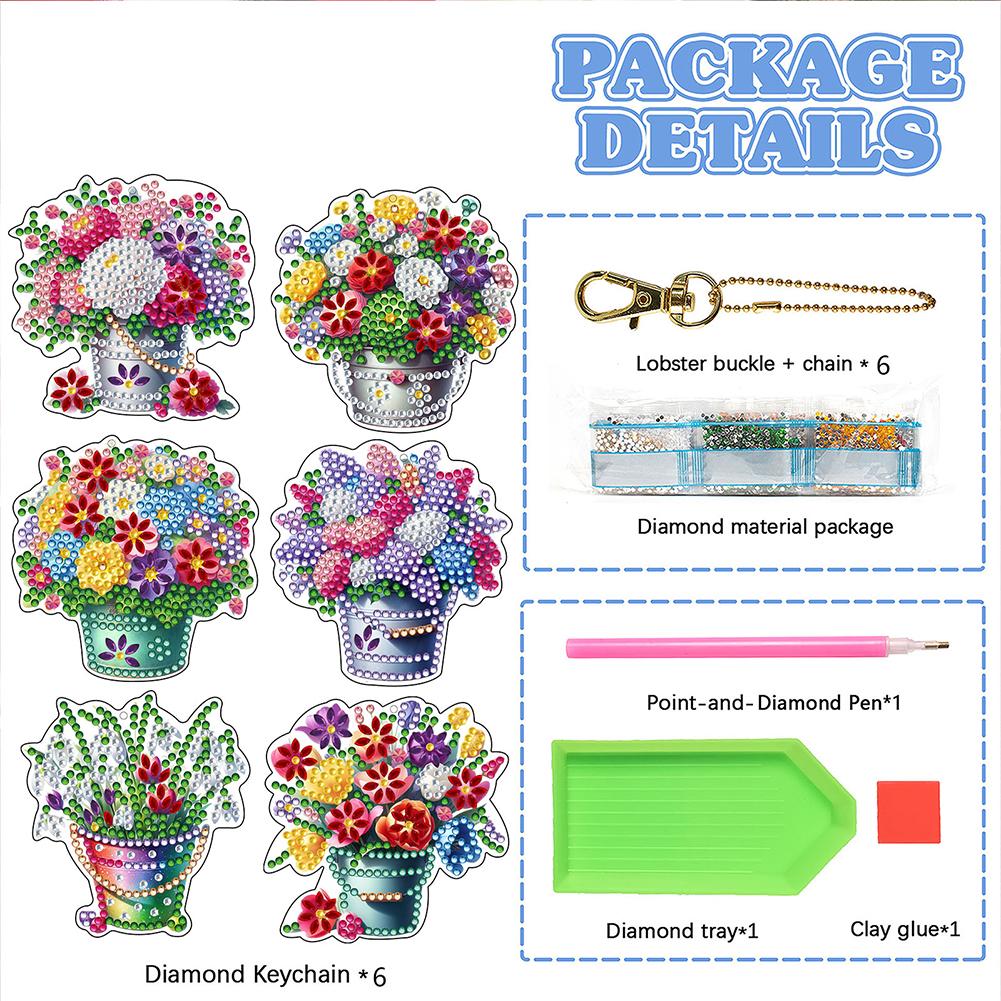 6Pcs Diamond Art Set Irregular Diamond Art Key Rings Double Sided Diamond Key Rings Hanging Ornaments Home Party Decorations