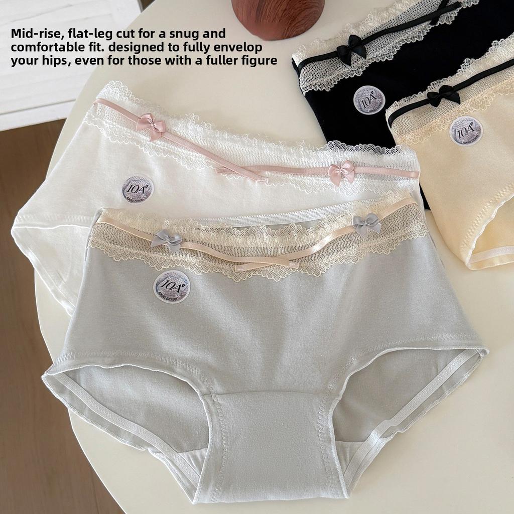 Female Spring and Summer Sexy Cute Pure Cotton 10A Antibacterial Cotton Crotch Non-scratch Middle Waist Triangle Briefs