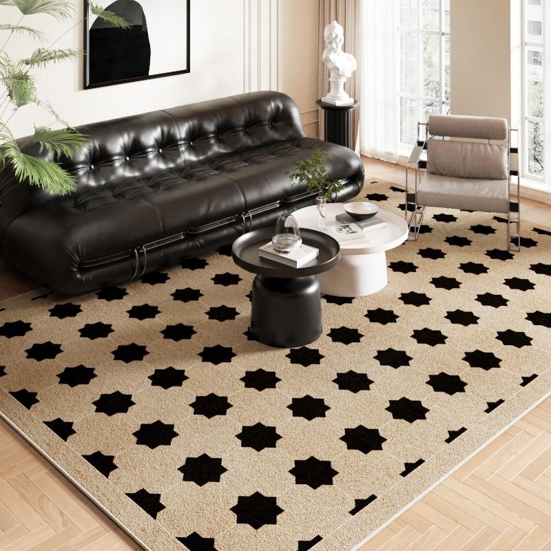 Living Room Carpet Large Size Bedside Floor Mat Checkerboard Plaid Carpets Home Decoration Rug Light Brown Rugs French Style