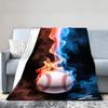 Dynamic Baseball Design Blanket with Vibrant Flames and Smoky Background - Unique Soft Fleece Throw for Sports Lovers, Perfect f