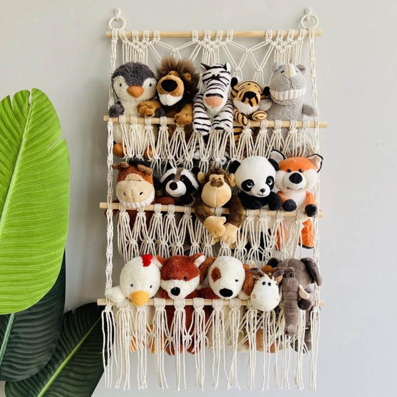 3 Layer Toy Storage Net Rack Practical Woven Hanging Shelf Convenient Plush Toys Organizer for Animal Toy Enthusiasts