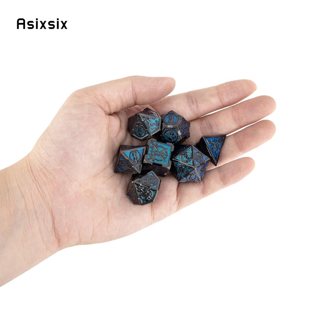 7 Pcs Blue Silver Double Swords Metal Dice Solid Polyhedral Dice Set Suitable For Role-Playing Dice PropBoard Game
