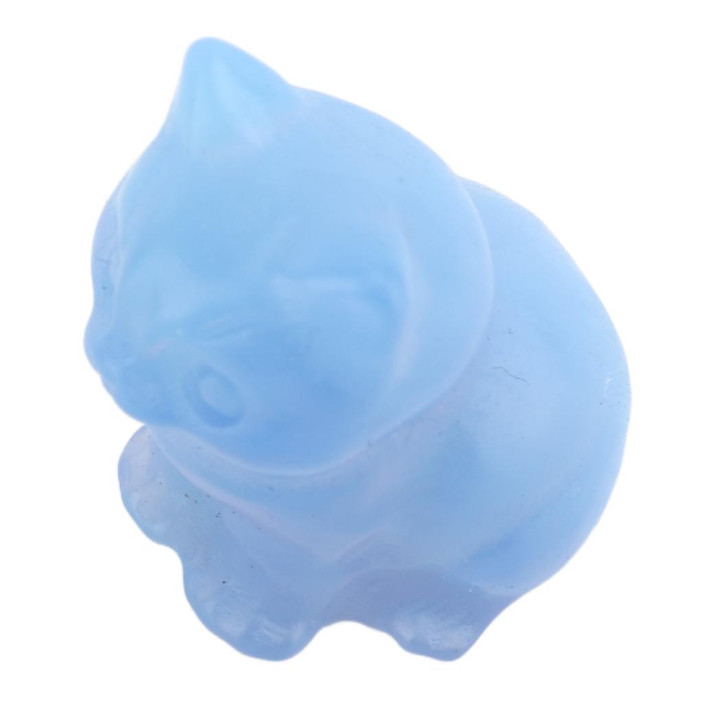 Cat Figurine Crystal Stone Carved Statue Cute Ornament for Home and Office Desk Decoration