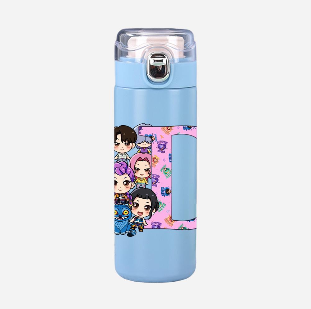 Anime K-Pop 26 English Letter Demon Hunters Printed 400Ml Water Bottle Thermos Cup Portable Stainless Steel Leak Proof Camping Water Cup Kid Gift