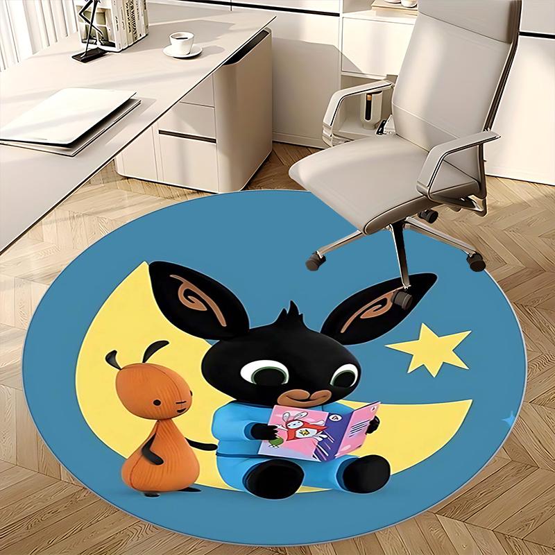 Bing Bunny, Nacht-Abenteuer Stuhlunterlage Runde Teppichboden Büroteppich, Maschinenwaschbar, Rutschfest, Geeignet für Wohnzimmer, Schlafzimmer