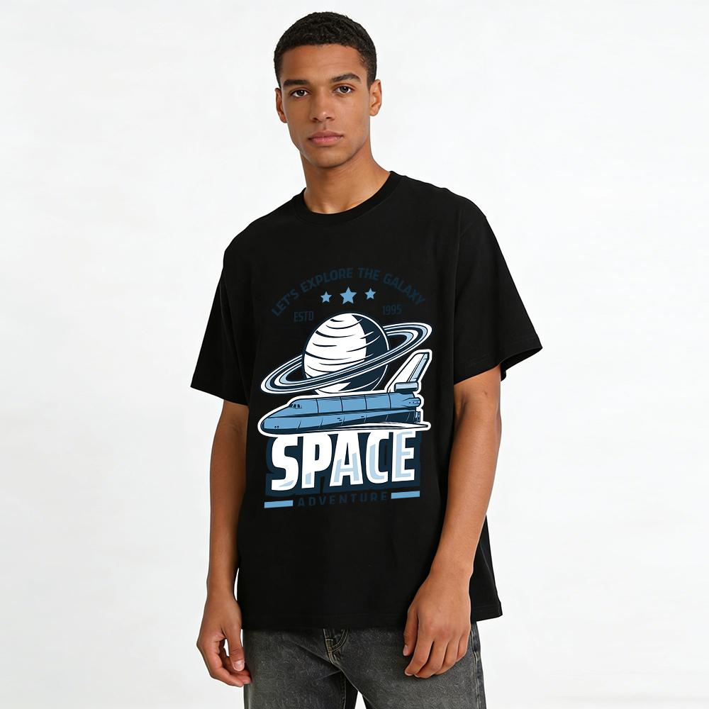 Vintage Space Explore Galaxy Adventure Saturn Spaceship Graphic T-Shirt Pure cotton T-shirt