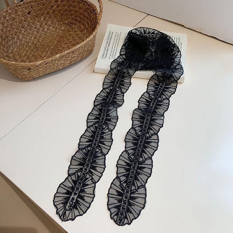 Niche lace scarf French super fairy white lace small silk scarf exquisite embroidered scarf 135*7cm чёрный