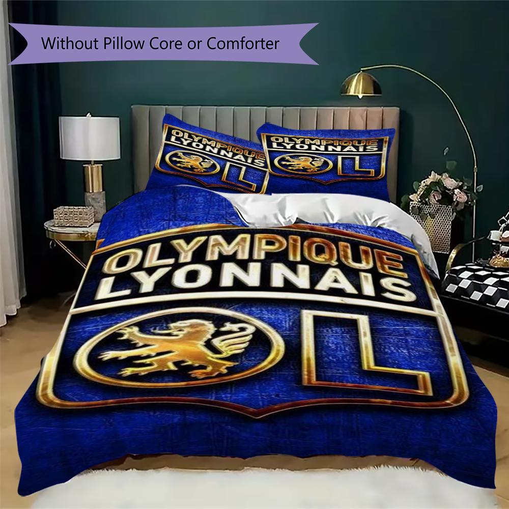Olympique Lyonnais Pattern Bedding,Quilt Set Quilt Cover Pillowcase Home Birthday Gift(1 * duvet cover + 2 * pillowcase, without core)_lx