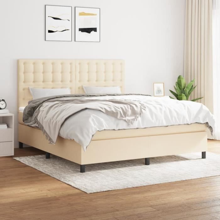 3142110 vidaXL Divan Bed with Mattress Cream 160x200 Cm Fabric