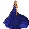 2024 Spaghetti Strap Crystal V-Neck Backless Evening Gown