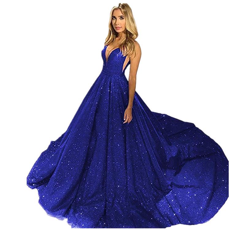 2024 Spaghetti Strap Crystal V-Neck Backless Evening Gown