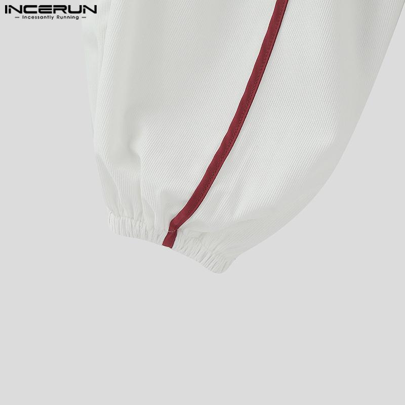 INCERUN Men Zip-up Waist Belt Casual Stitching Thin Harem Pants with Pockets