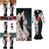 Elegantes Cruella De Vil Cosplay-Kleid mit Kunstfellkragen für Unisex-Erwachsene
