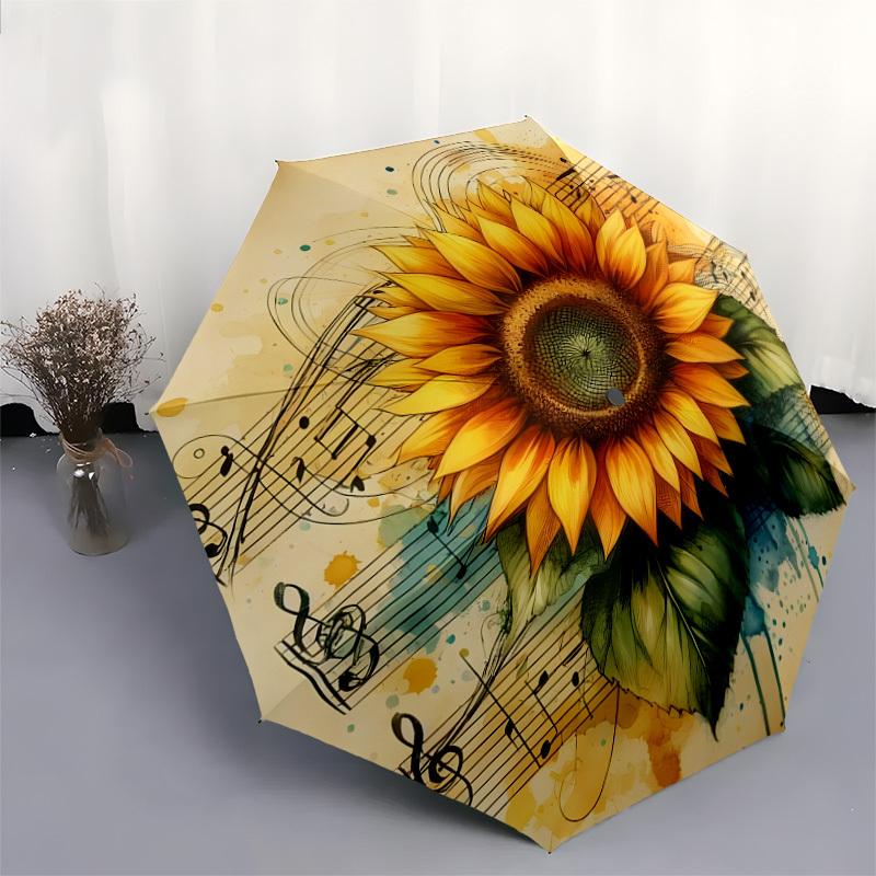 1pc Sunflower Music Notes Artwork Umbrella with Plastic Handle,Suitable for All Seasons Home Travel Outdoor UmbrellaDD1002