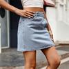 Damen Jeansrock Unregelmäßiger High Waist Design Minirock mit Taschen Volltonfarbe