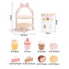 Wooden Double-Layer Dessert Stand Toy Set - Pink Bow Theme Children's Tea Party Pretend Play Toy Includes Cakes and Menu Cards
