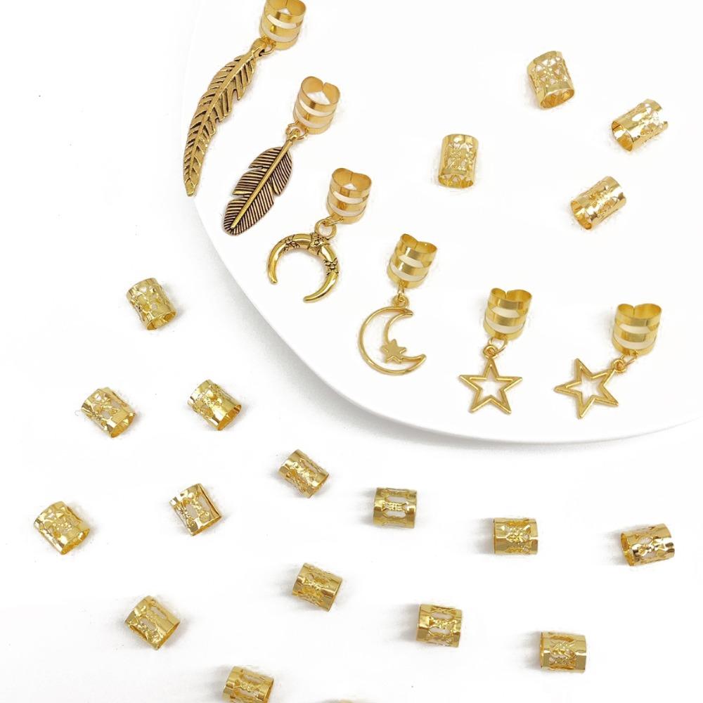 

26 шт. Дреды Полые Кольца для Волос Металлические Зажимы-Манжеты Трубки для Плетения Волос Бусины для Дредов Декор золотой