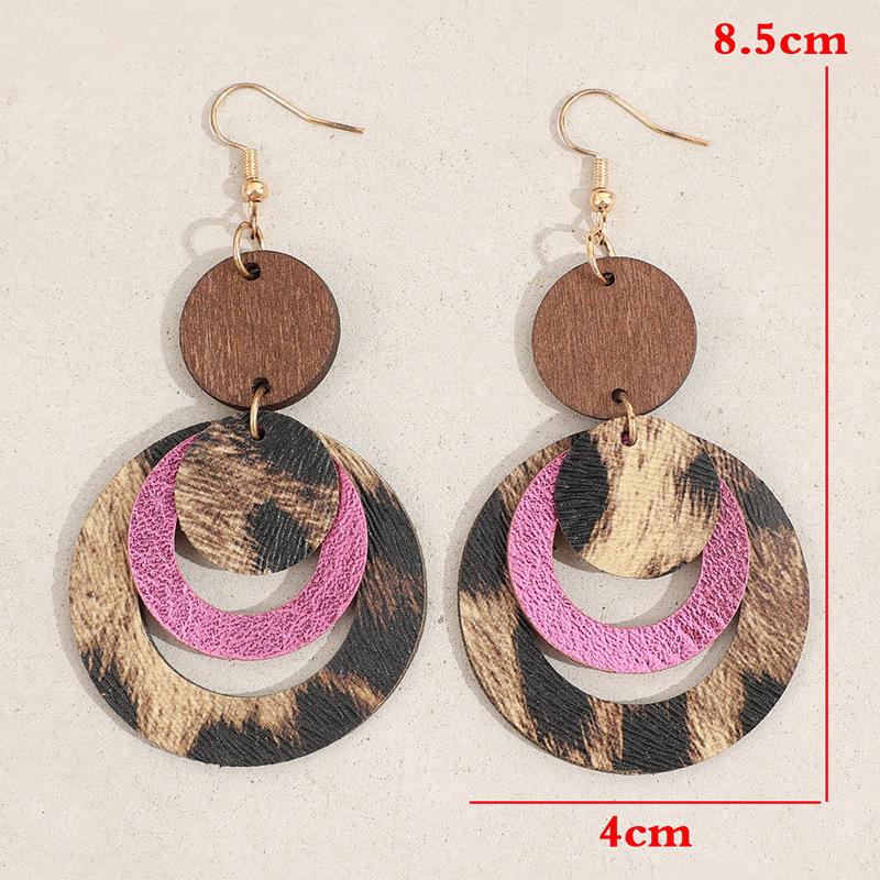Vintage Bohemian Multi Layer Leopard Print Hollowed Out Leather Earrings for Women Daily Accessory Gifts