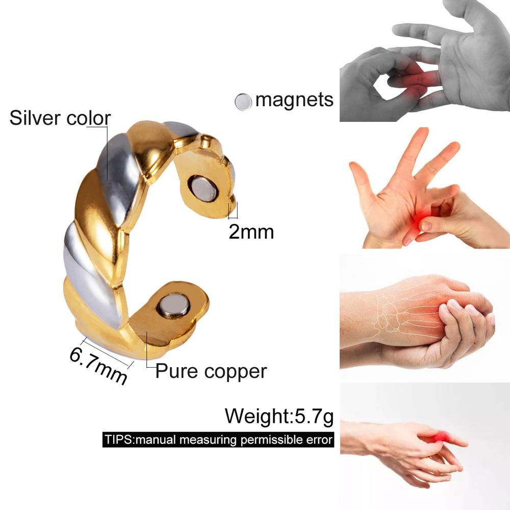 Vinterly Pure Copper Magnetic Rings Women Big Size Adjustable Gold-color 6.7mm Cuff Jewelry Wedding Bands Resizable Finger Rings