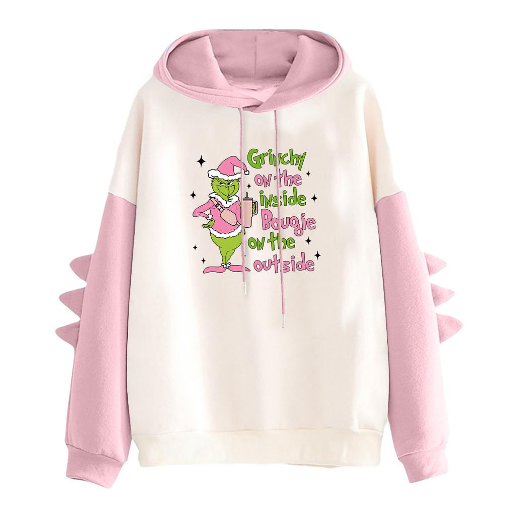 Dame Juletrykket Kontrasterende Dinosaur Løs Casual Hettegenser