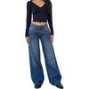 2026 Women's Casual Wide-Leg Non-Stretch Washed Denim Jeans - American Retro Low Waist
