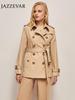 Jia Ze Hua 2025 Autumn British Style Women's Khaki Trench Coat - Classic Hepburn Jacket