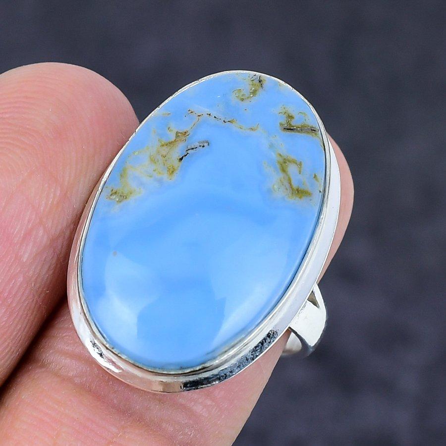 Natural Angelite Stone Gemstone 925 Sterling Silver Jewelry Ring Size 8 s1M84