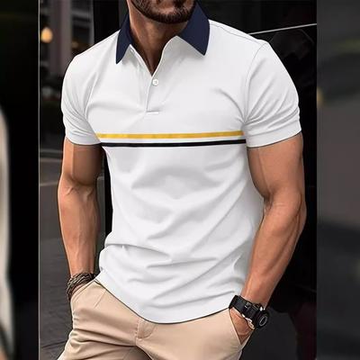 Letnia męska koszulka POLO z krótkim rękawem Modna, swobodna, wygodna, oddychająca, w paski, sportowa męska koszulka POLO z krótkim rękawem
