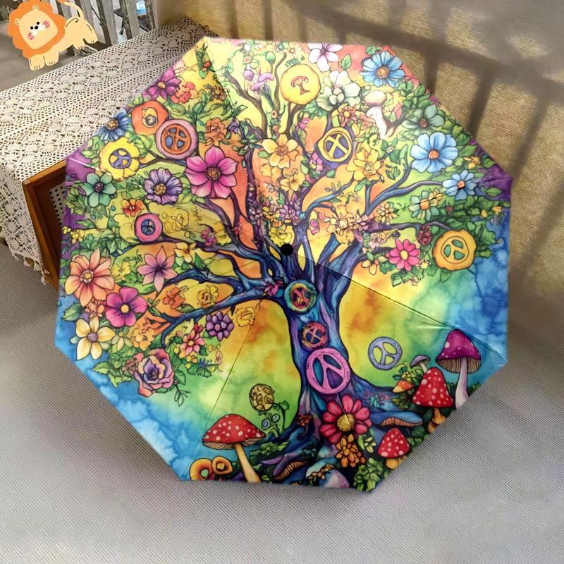 1 PC Automatic Folding Umbrella - The Mysterious Tree of Life Pattern, Portable & Foldable Design with 8 Ribs, Christmas Birthday Gifts