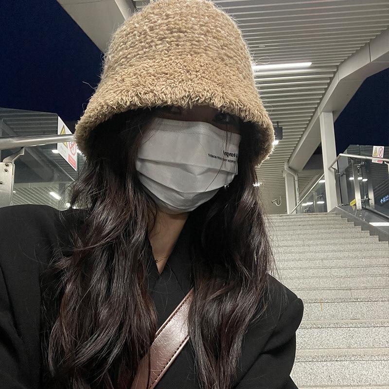 Solid Color Autumn and Winter Personalized Brushed Feeling Plush Wool Knitted Fisherman's Hat Women's Warm Ear Protection Face Small Basin Hat