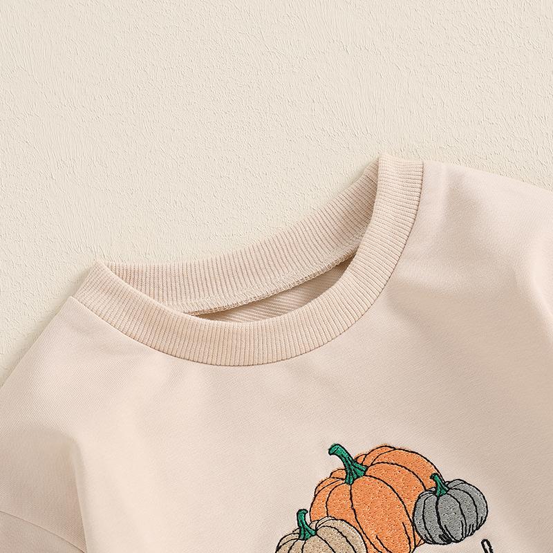 Newborn Baby Boys Girls Halloween Romper Long Sleeve Crewneck Letter Pumpkin Embroidered Casual Jumpsuit