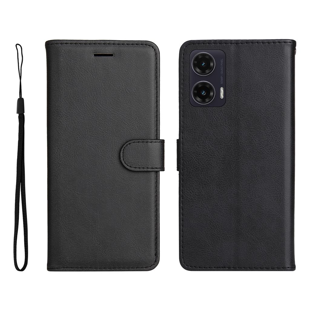 Für Motorola Moto G35 5G Leder-Brieftaschenhülle mit Riemen einfarbig Handy-Ständer-Abdeckung