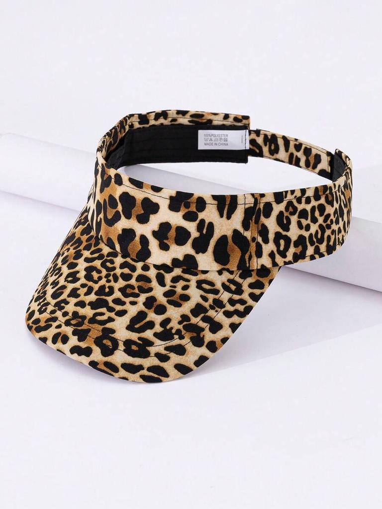Adjustable Leopard Print Visor Sun Hat For Women Beach Outdoor Party